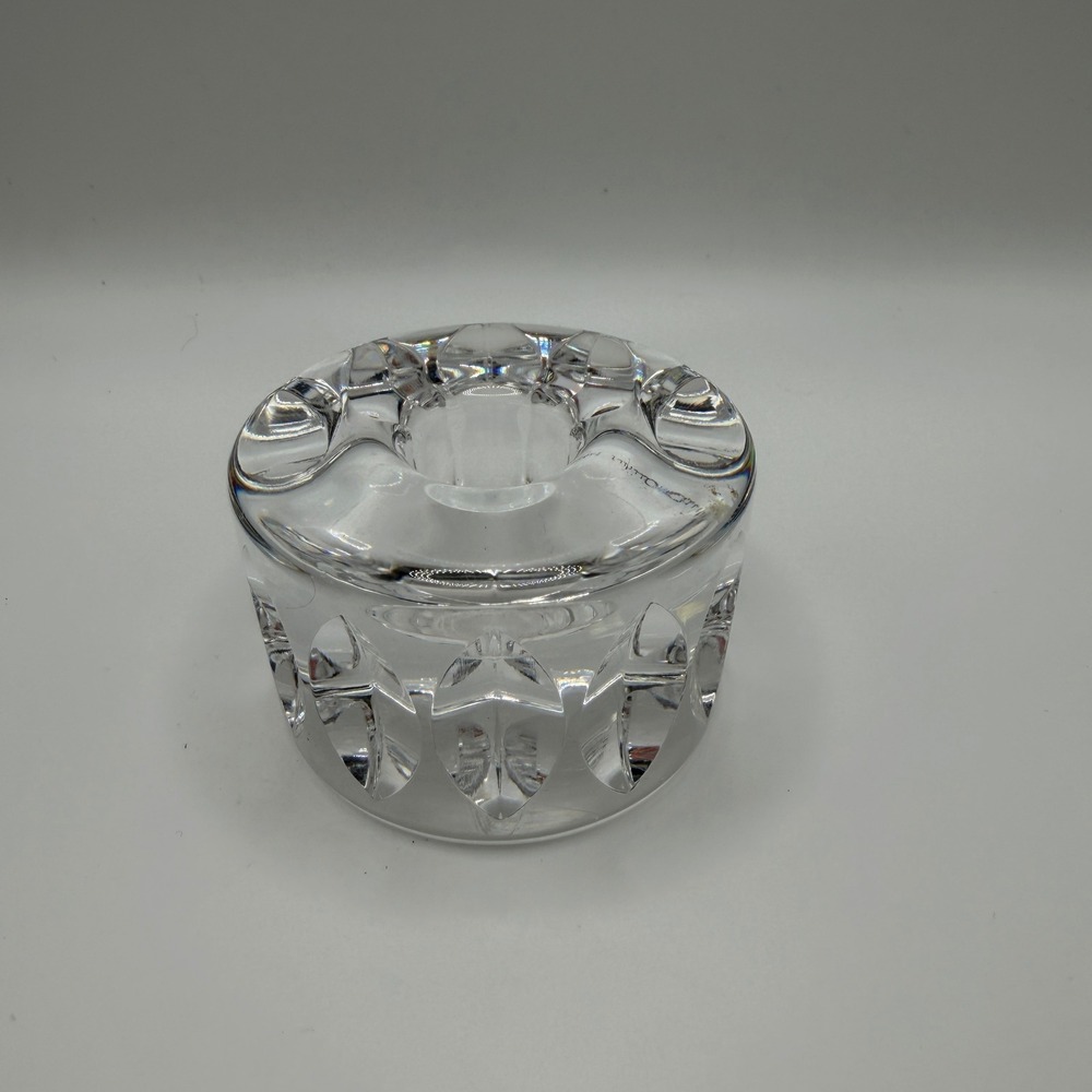 Orrefors Signed Crystal Taper Candle Holder Clear‎ Geometric Cut Swedish Glass